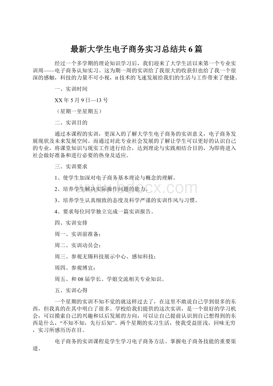 最新大学生电子商务实习总结共6篇.docx