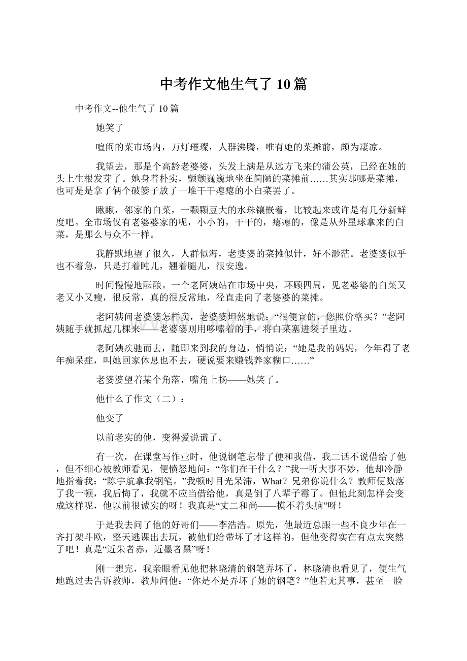 中考作文他生气了10篇Word文件下载.docx