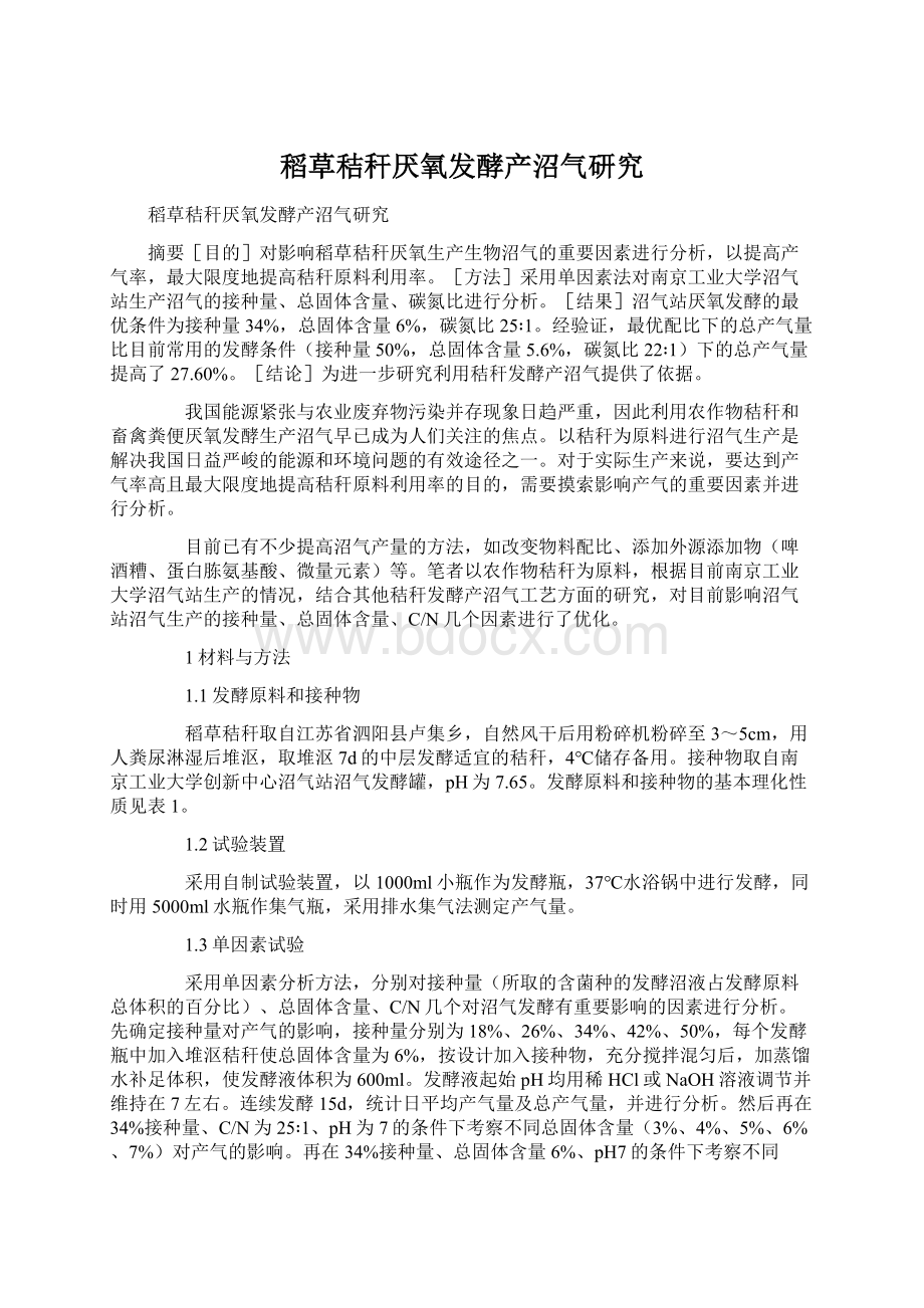 稻草秸秆厌氧发酵产沼气研究.docx_第1页