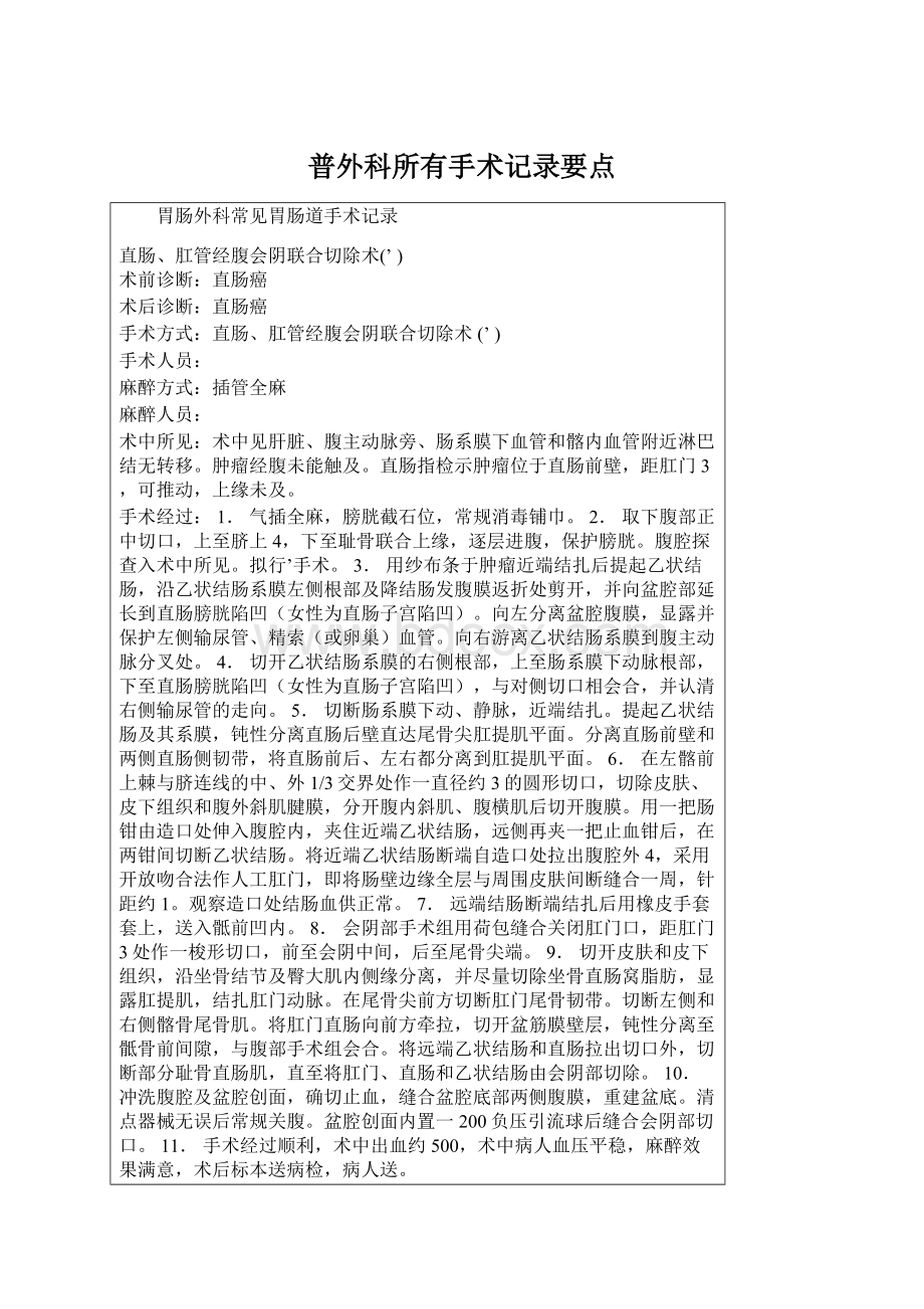 普外科所有手术记录要点文档格式.docx_第1页