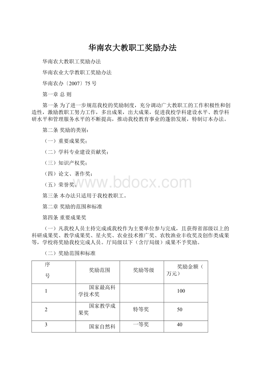 华南农大教职工奖励办法Word下载.docx