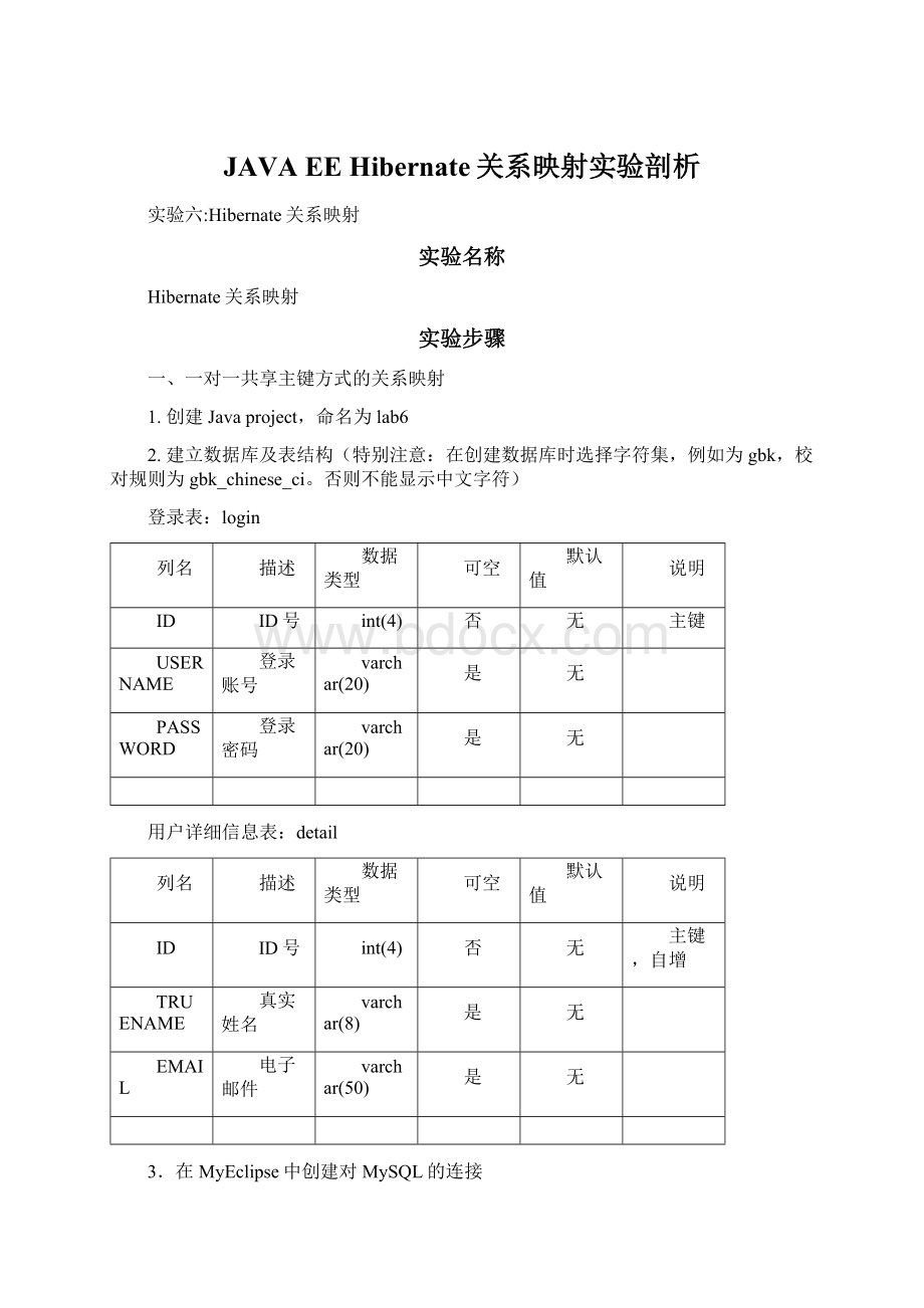 JAVAEE Hibernate关系映射实验剖析Word格式文档下载.docx