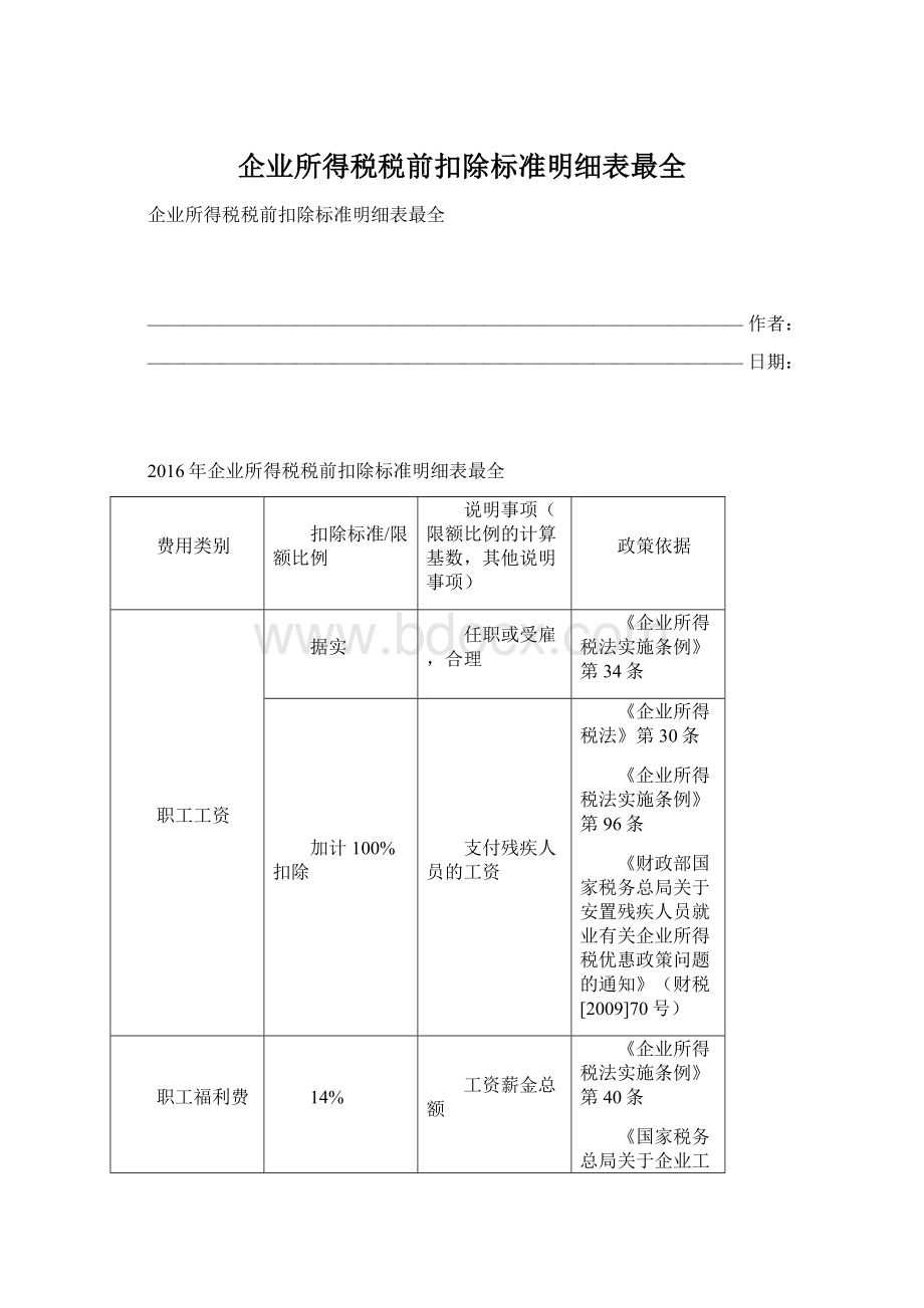 企业所得税税前扣除标准明细表最全Word文档下载推荐.docx_第1页