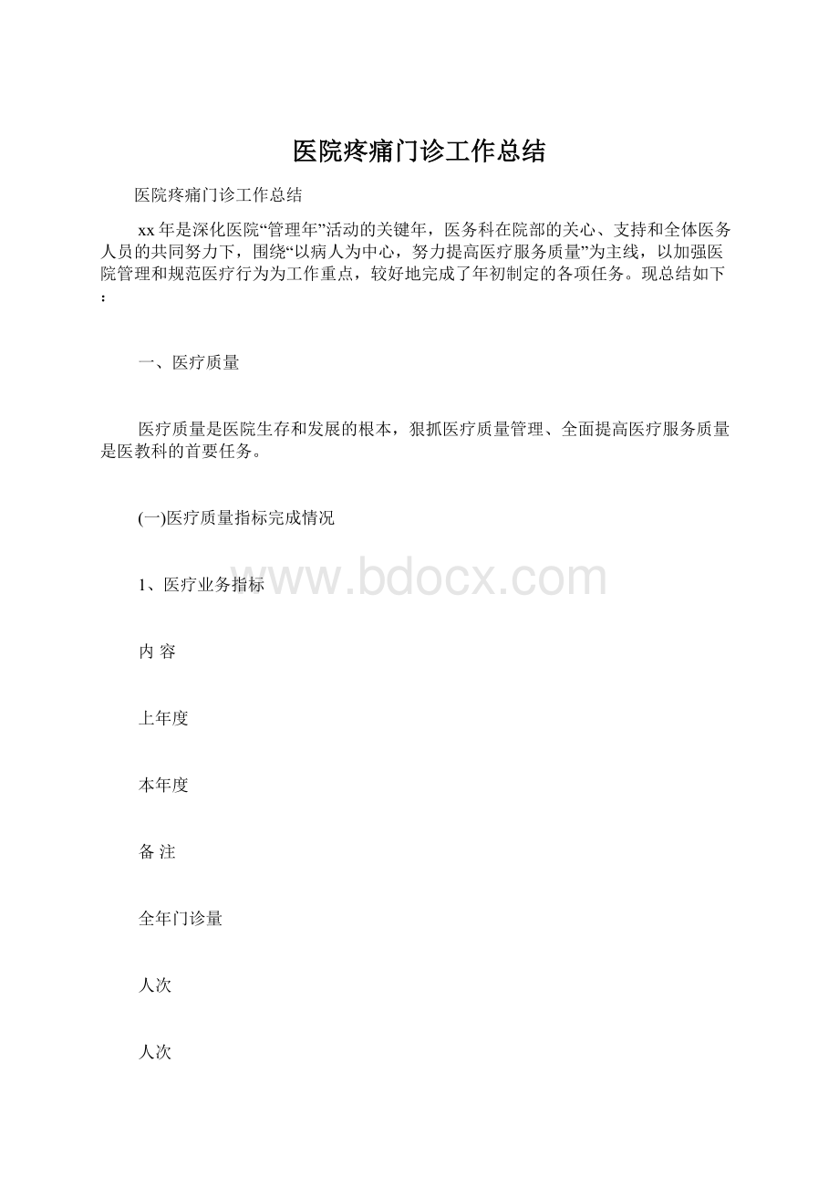 医院疼痛门诊工作总结Word文档下载推荐.docx