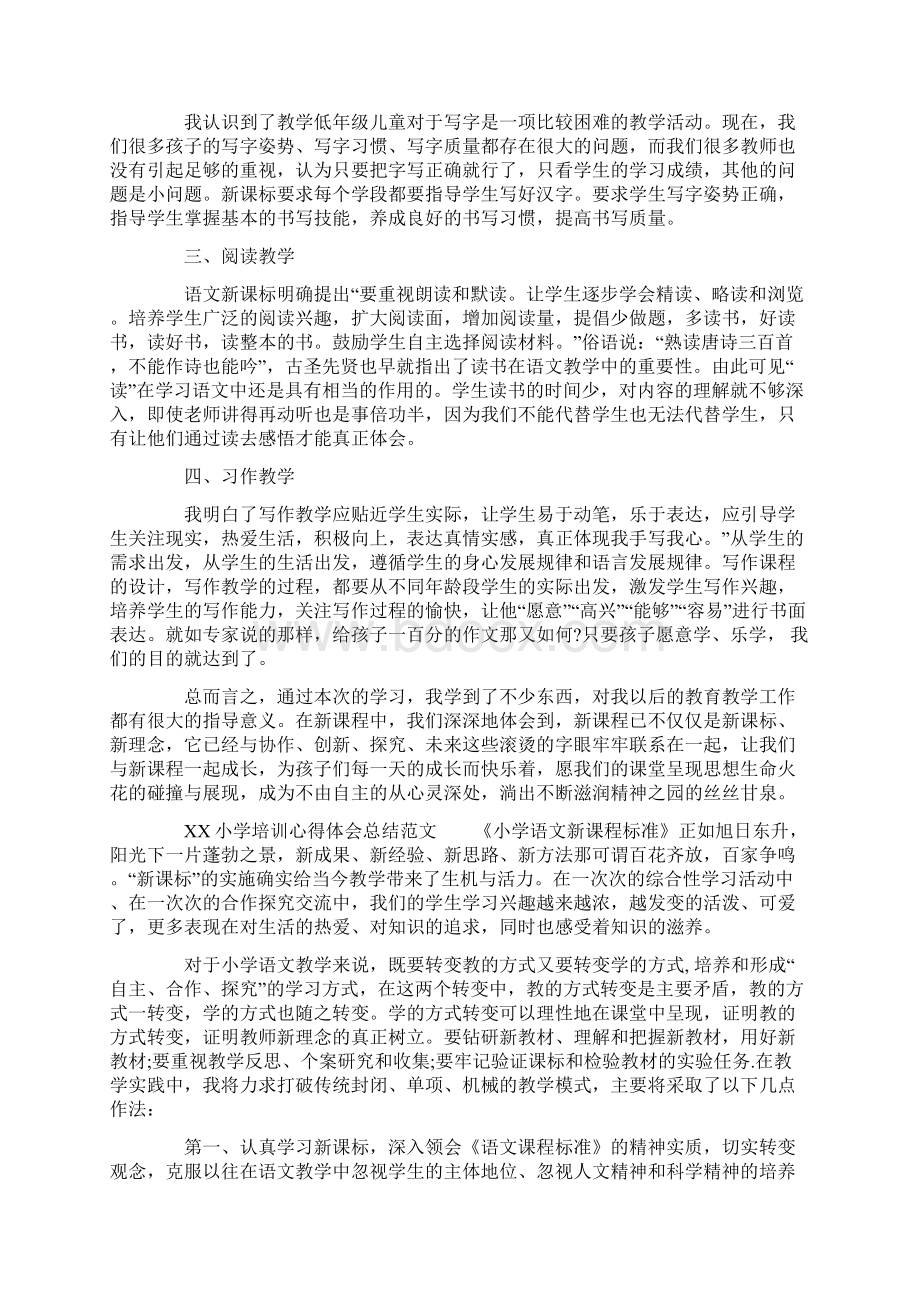 XX小学培训心得体会总结Word文档下载推荐.docx_第3页