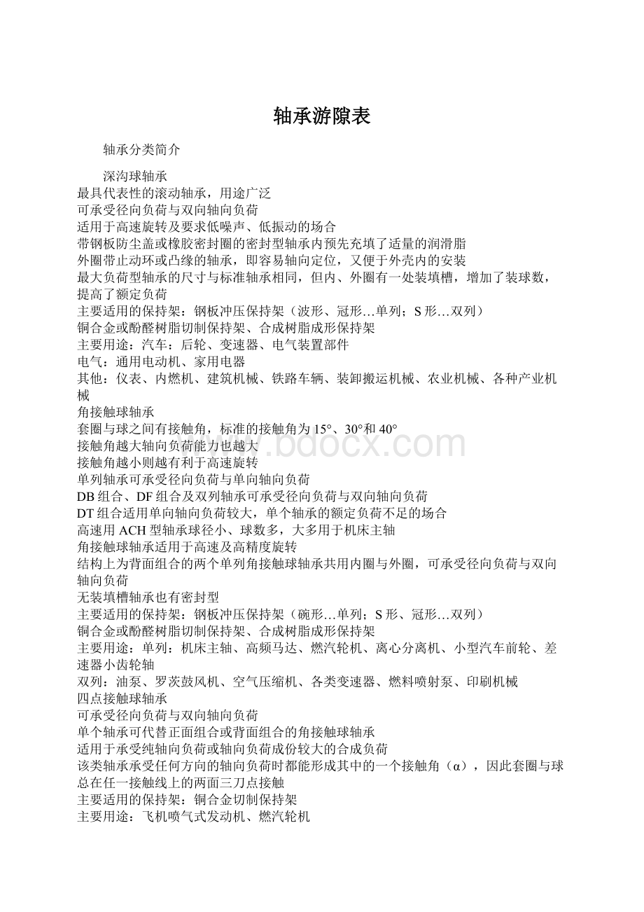 轴承游隙表.docx_第1页