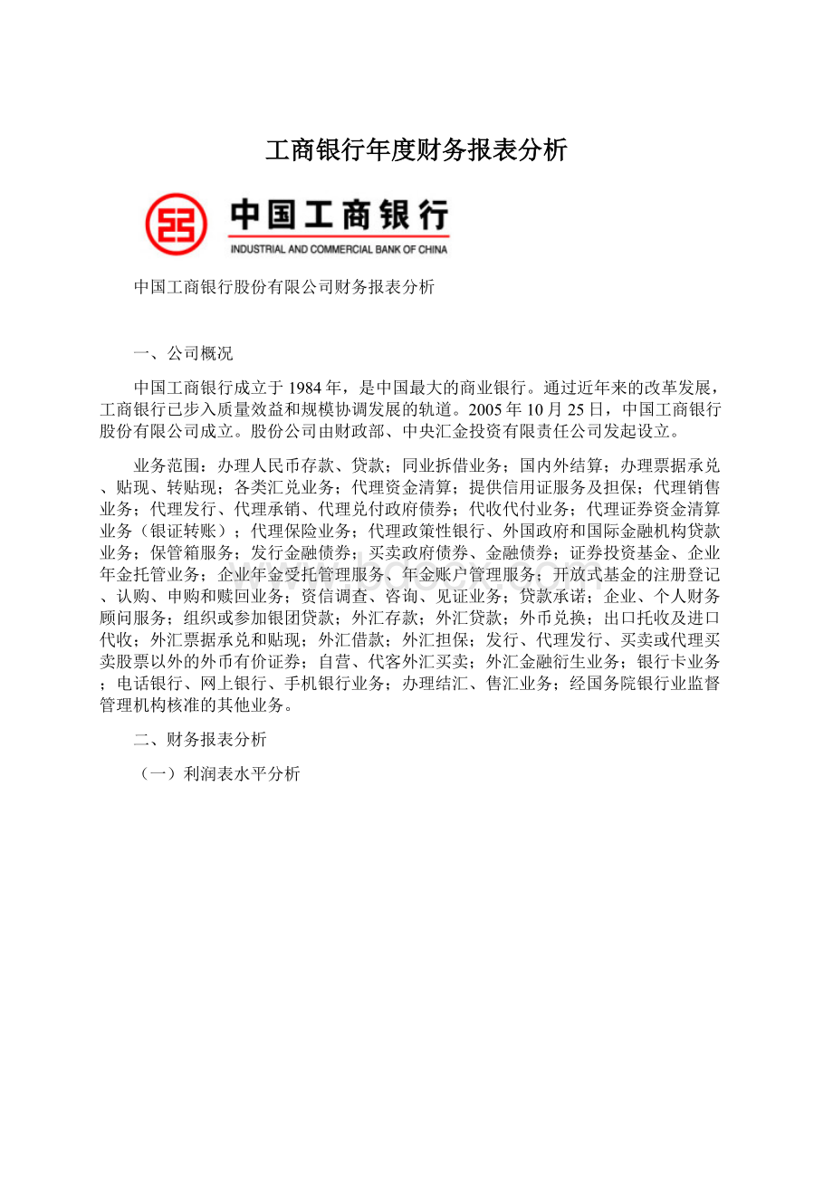 工商银行年度财务报表分析Word格式.docx_第1页