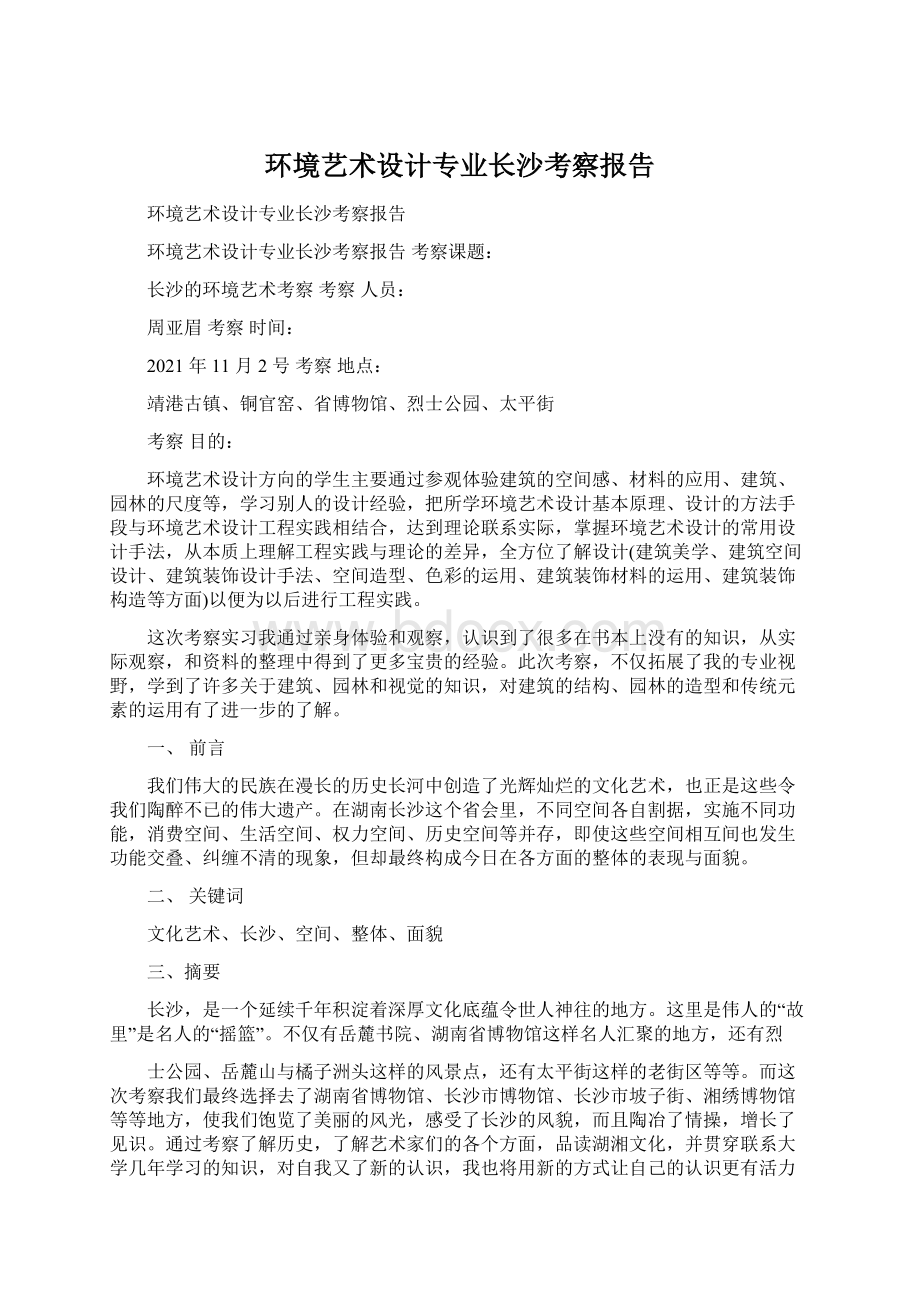 环境艺术设计专业长沙考察报告.docx_第1页