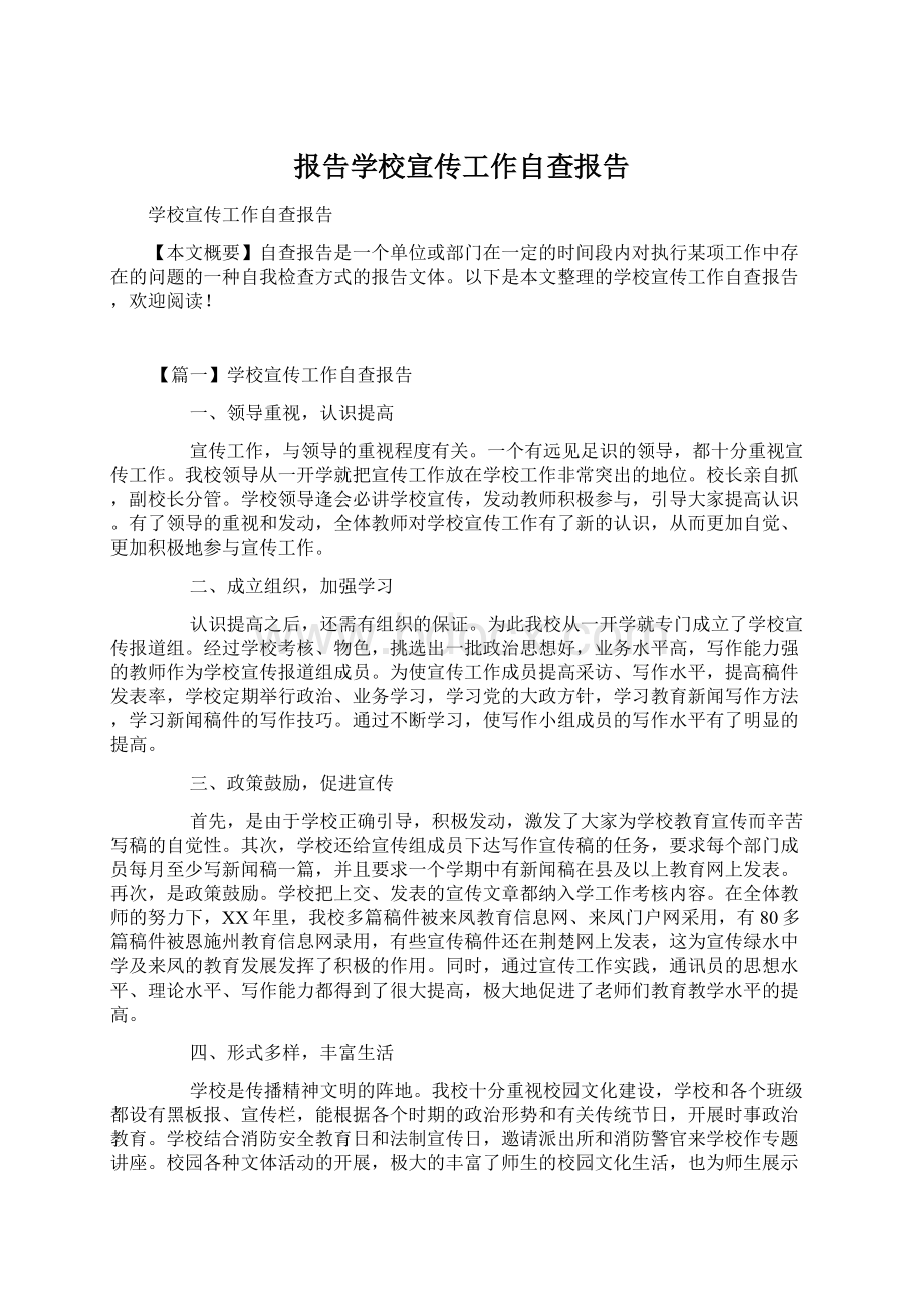 报告学校宣传工作自查报告.docx_第1页