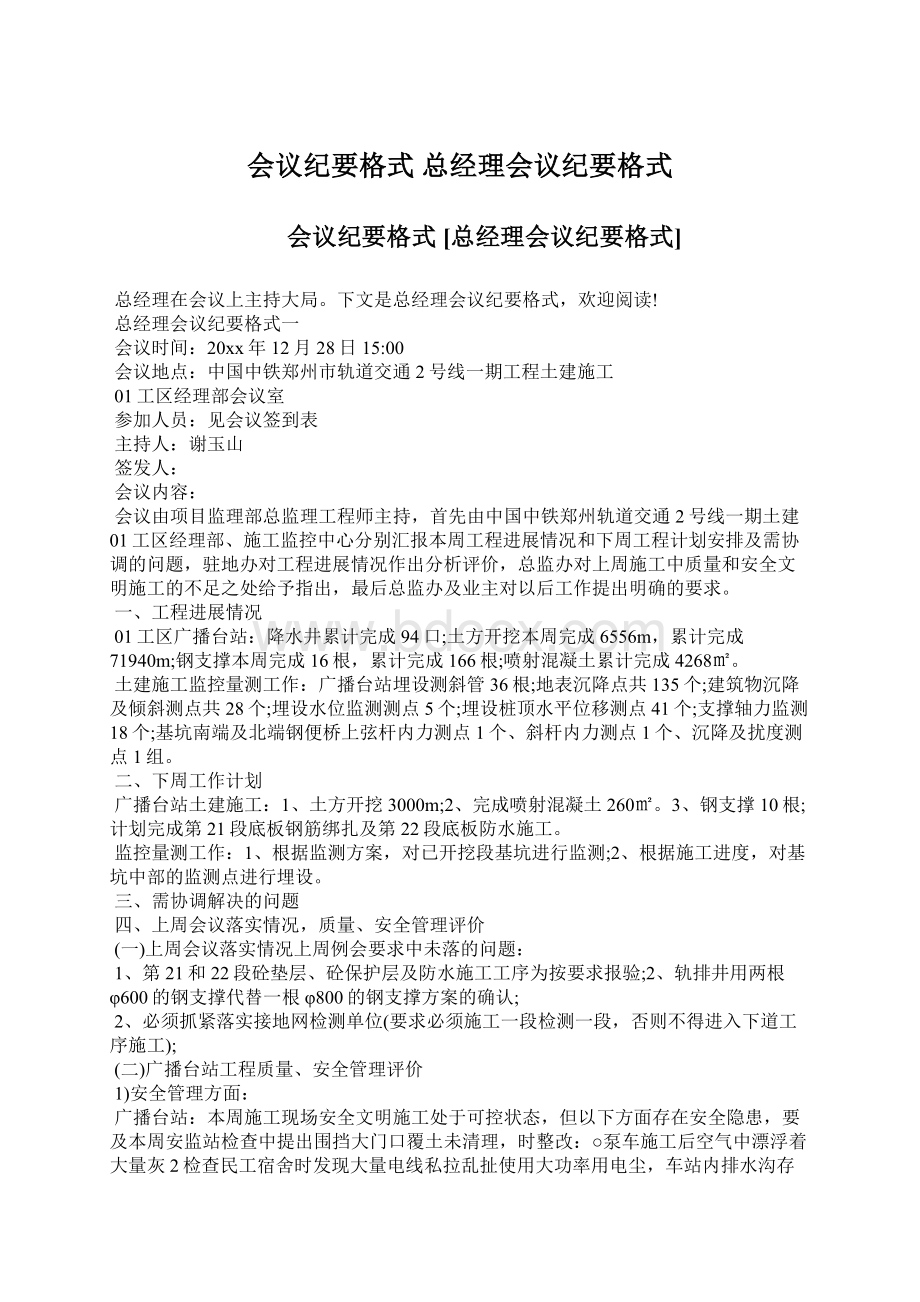 会议纪要格式 总经理会议纪要格式.docx_第1页