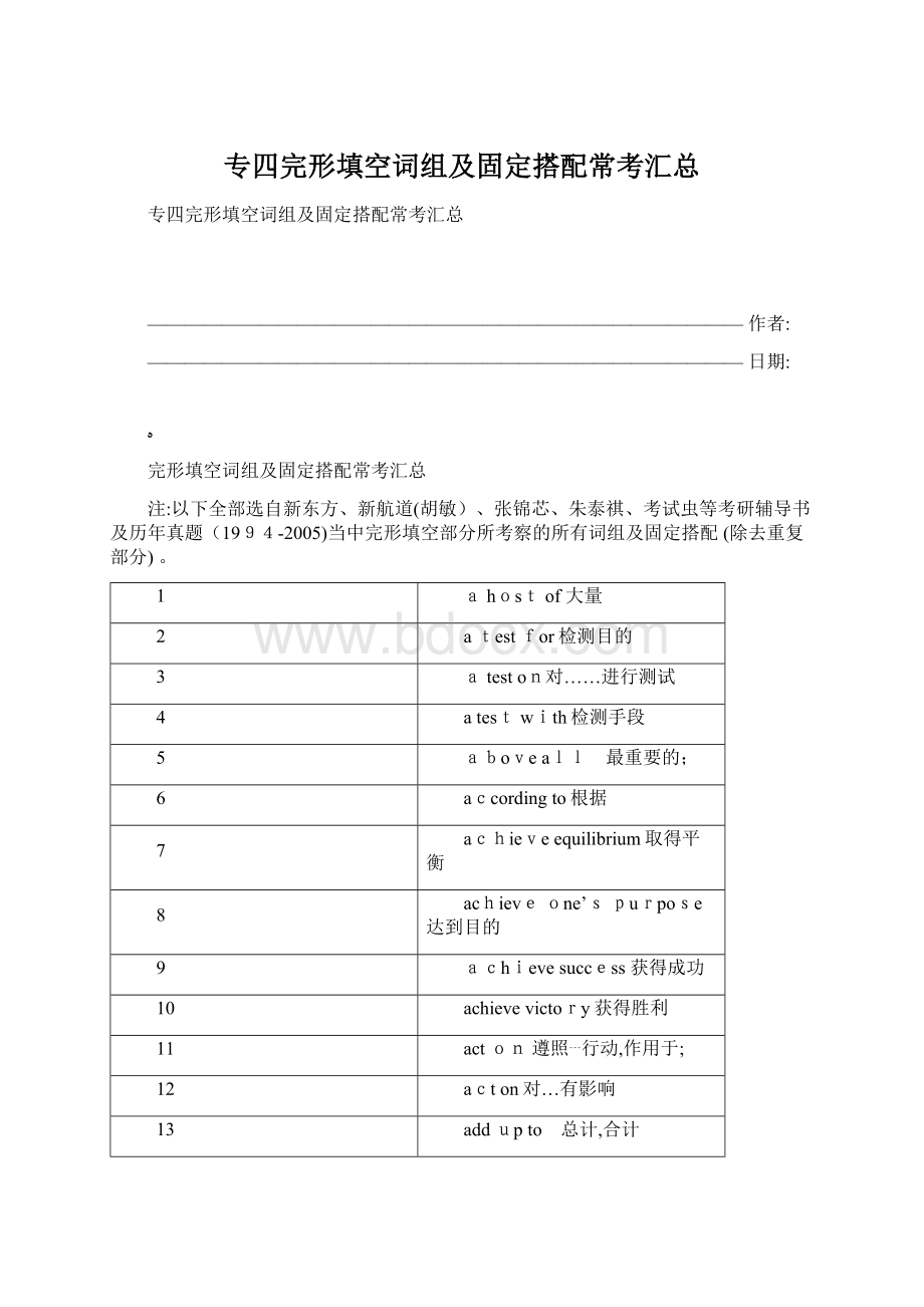 专四完形填空词组及固定搭配常考汇总.docx