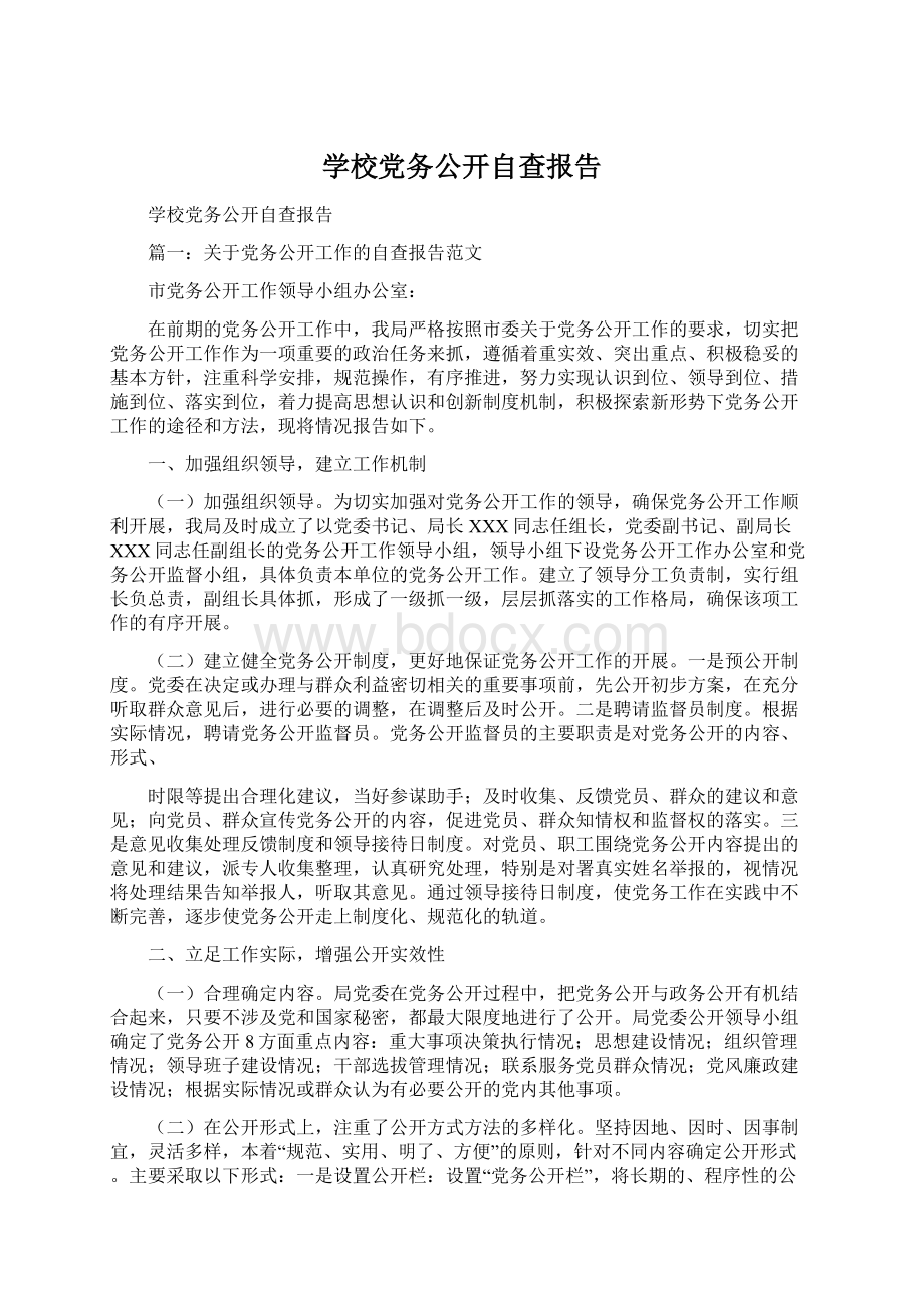 学校党务公开自查报告Word文档格式.docx