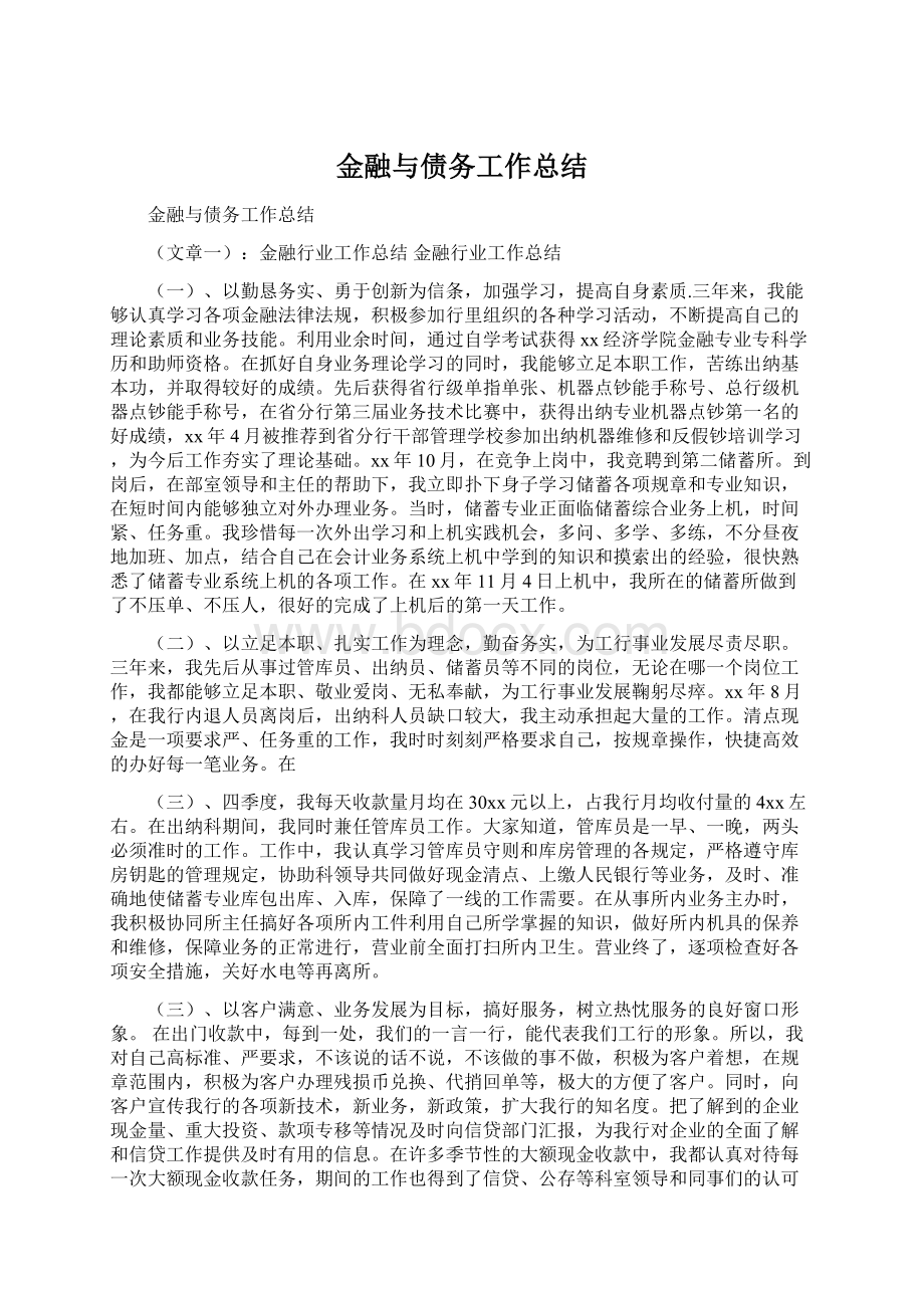 金融与债务工作总结.docx_第1页