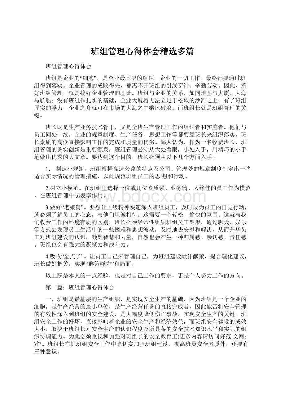 班组管理心得体会精选多篇Word格式.docx_第1页