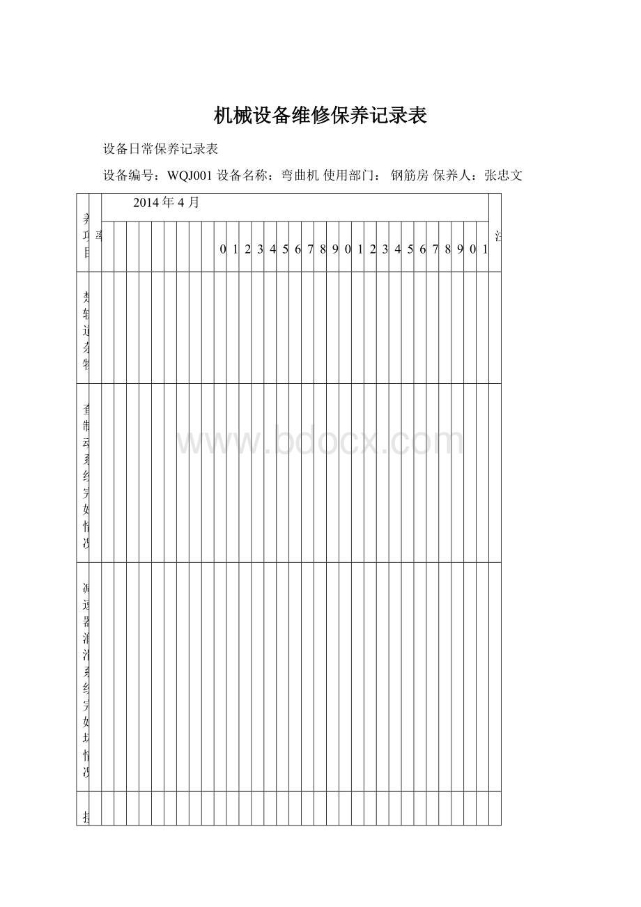 机械设备维修保养记录表Word文档格式.docx_第1页