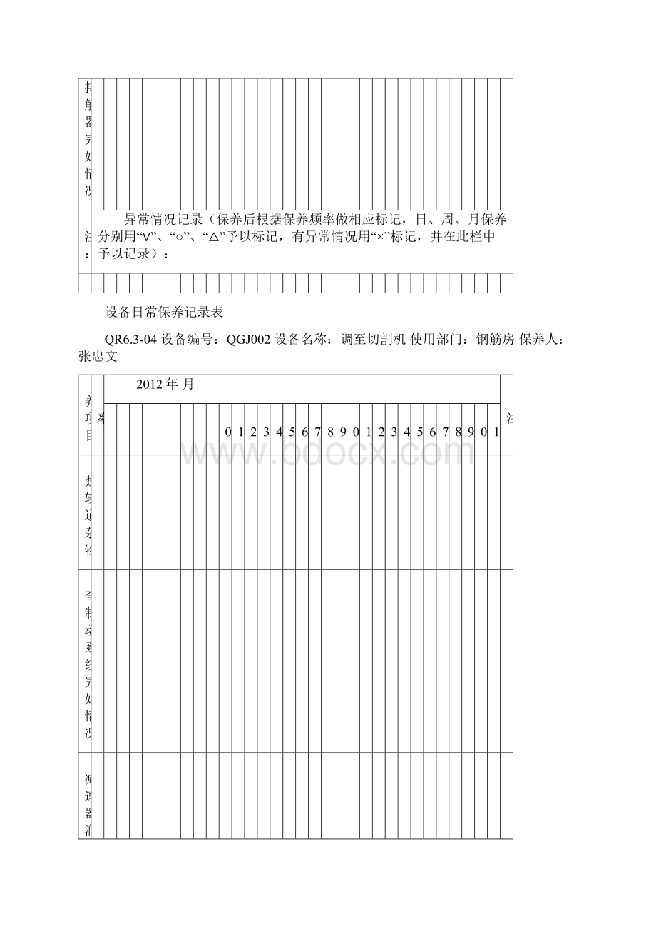 机械设备维修保养记录表Word文档格式.docx_第3页