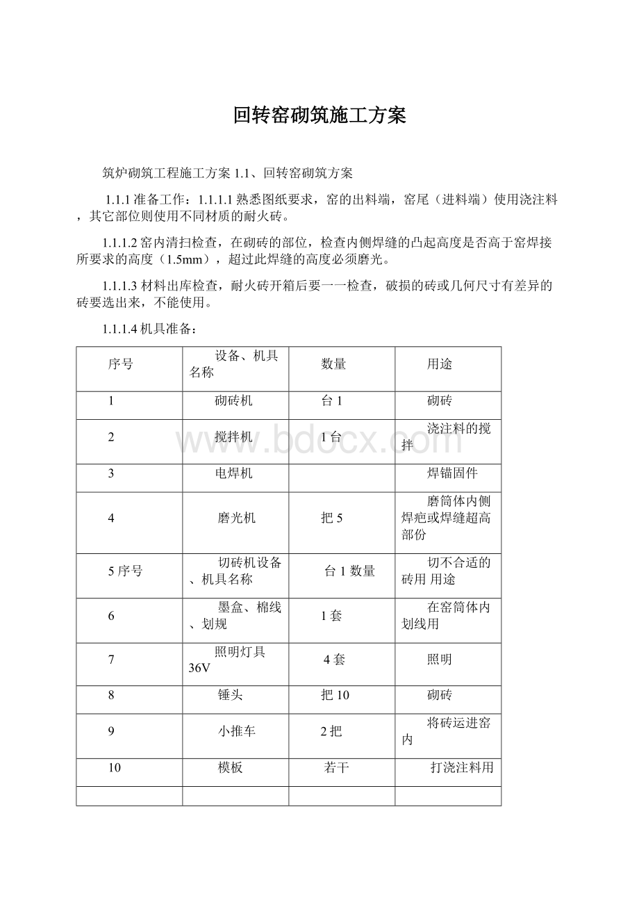 回转窑砌筑施工方案.docx