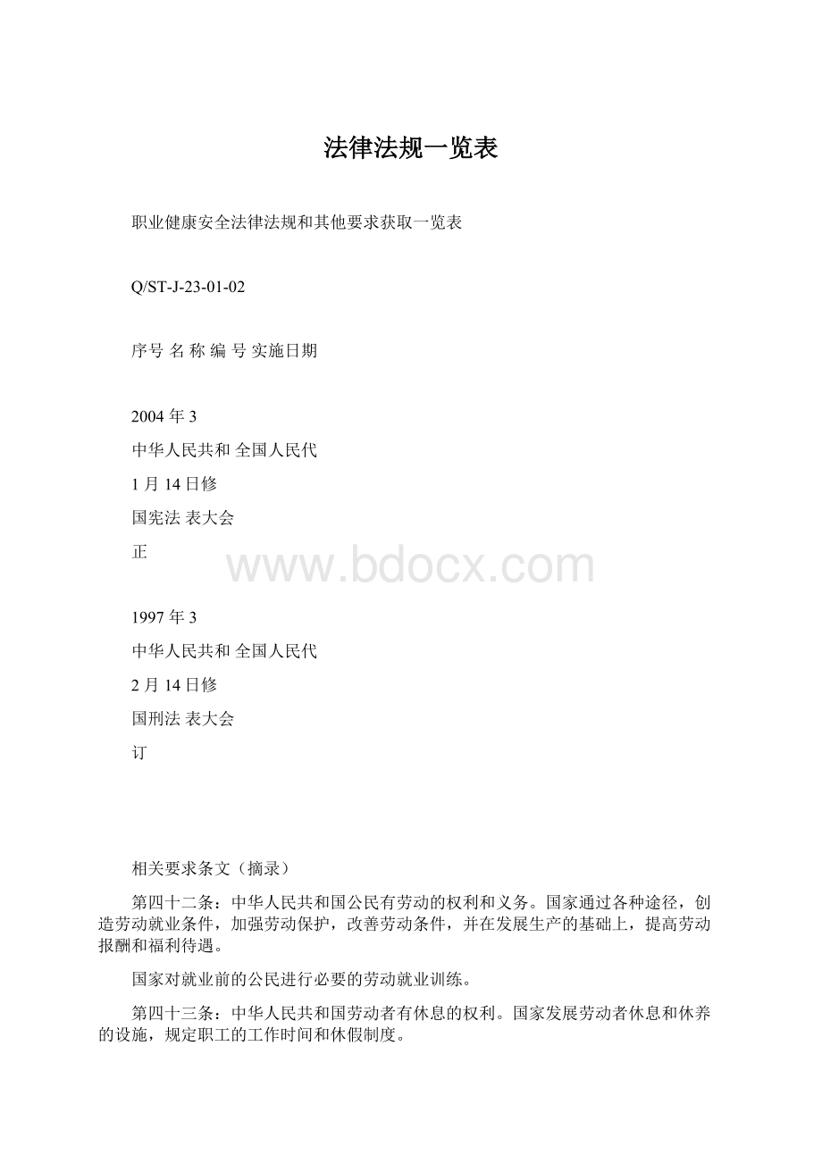 法律法规一览表.docx