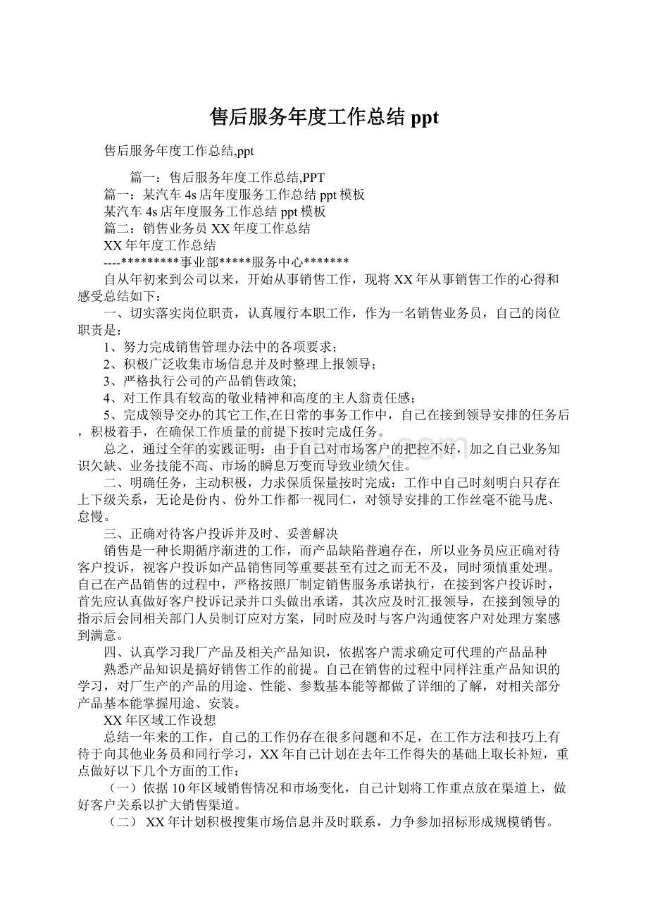 售后服务年度工作总结ppt文档格式.docx