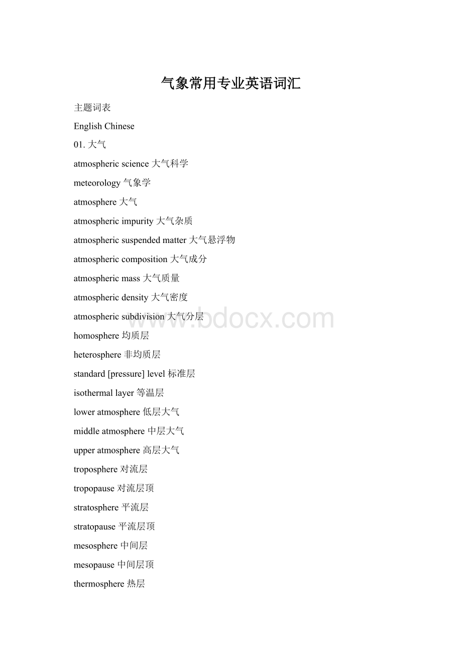 气象常用专业英语词汇Word格式文档下载.docx_第1页