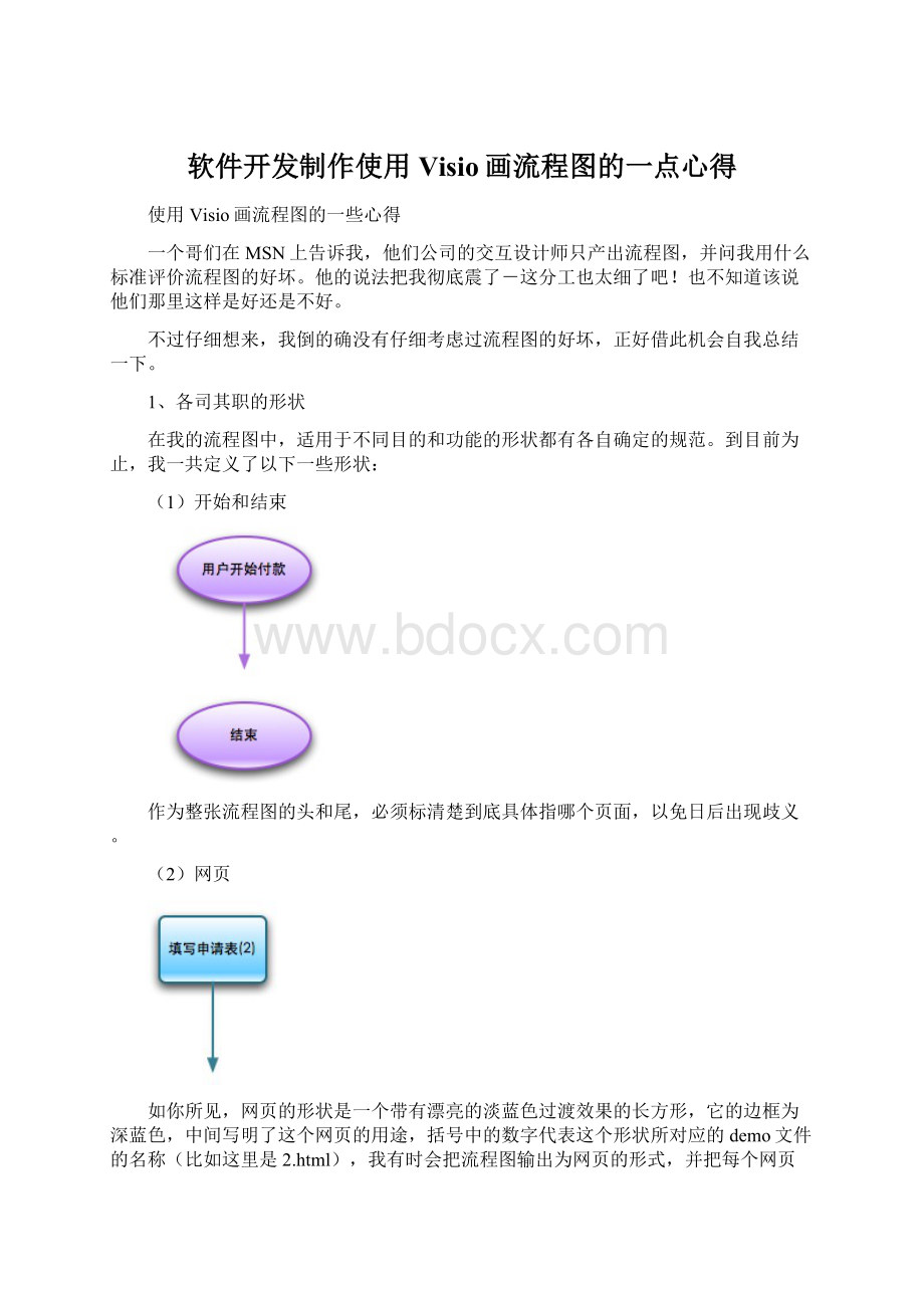 软件开发制作使用Visio画流程图的一点心得Word格式.docx