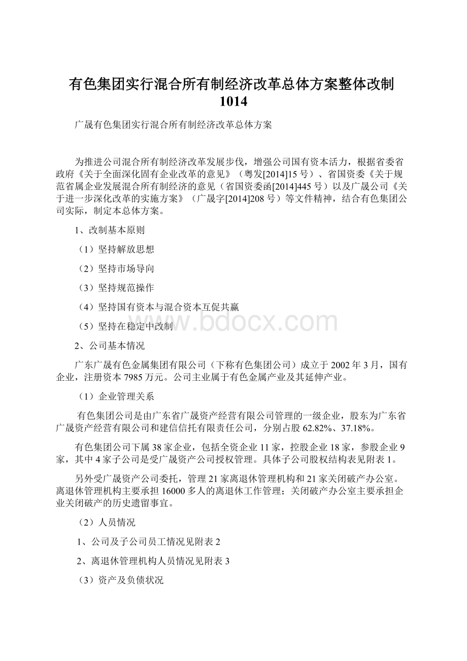 有色集团实行混合所有制经济改革总体方案整体改制1014.docx_第1页