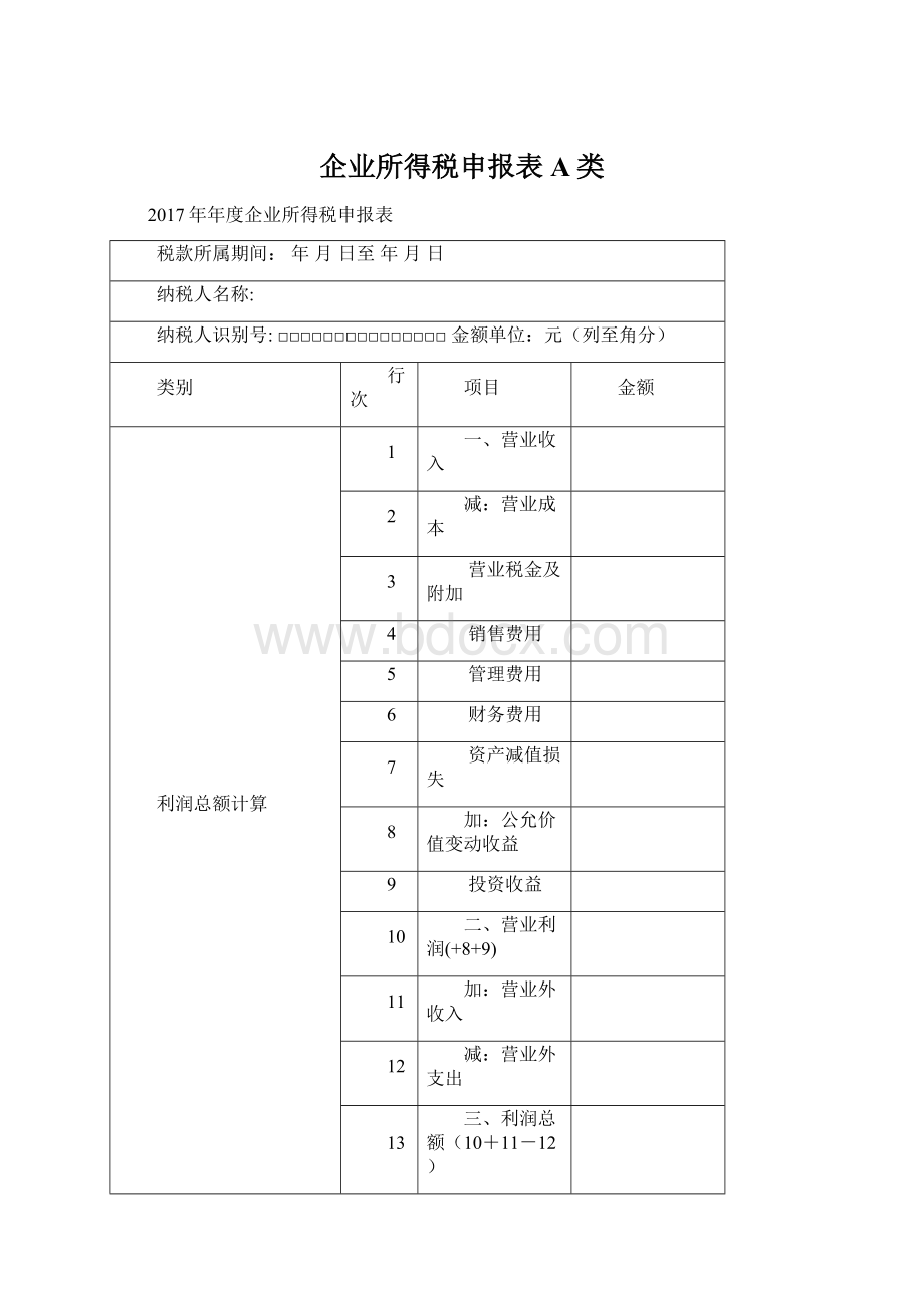 企业所得税申报表A类.docx