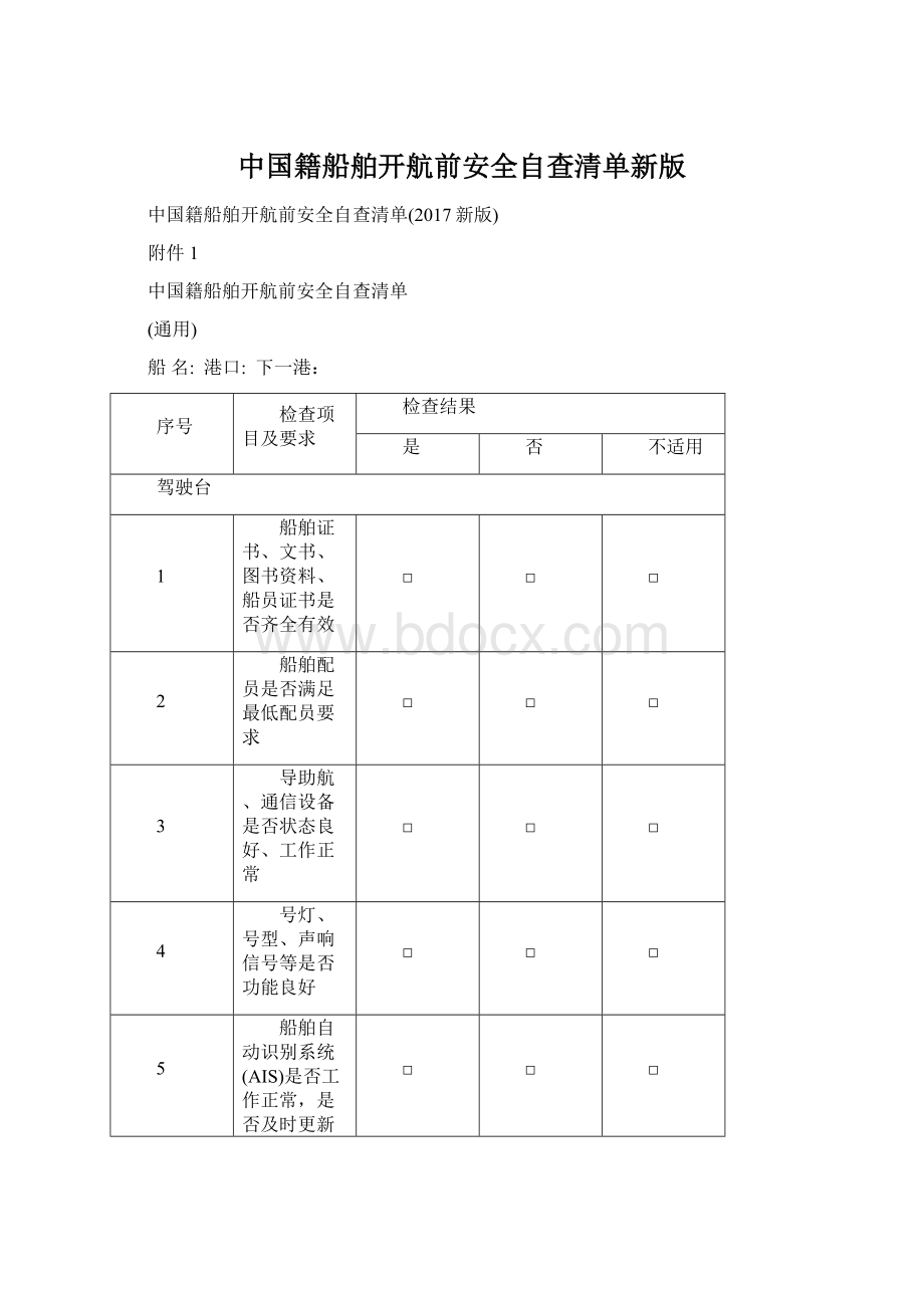 中国籍船舶开航前安全自查清单新版Word下载.docx_第1页