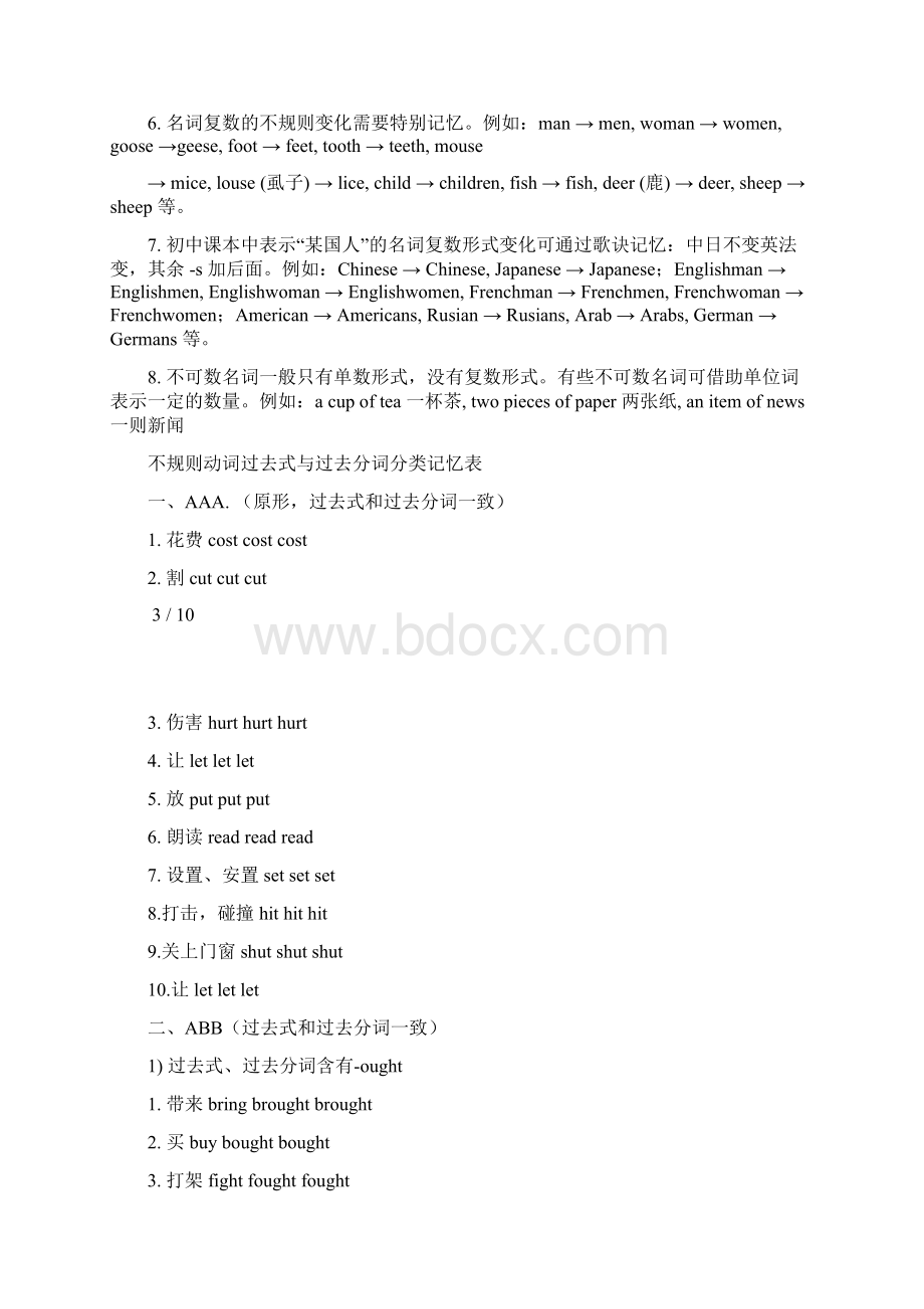 英语动词单三变化规则及名词单数变复数口诀.docx_第3页