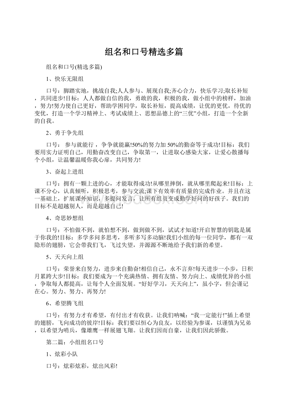 组名和口号精选多篇Word文档下载推荐.docx