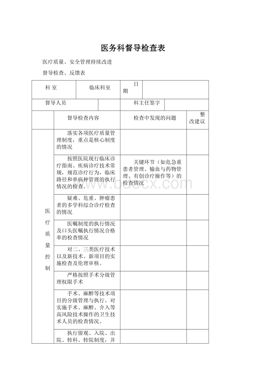 医务科督导检查表Word文档下载推荐.docx