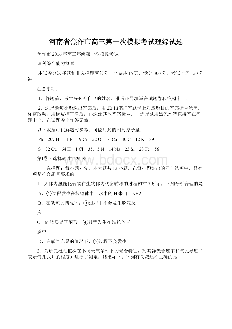 河南省焦作市高三第一次模拟考试理综试题文档格式.docx