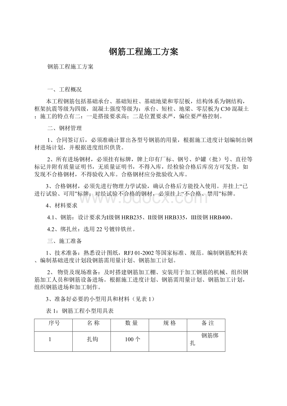 钢筋工程施工方案Word格式.docx