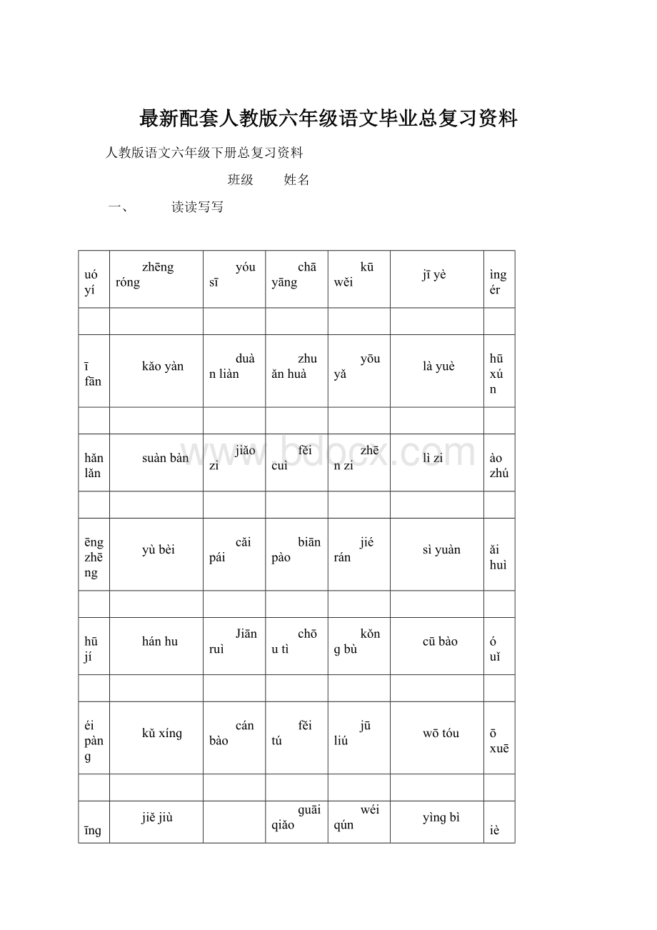 最新配套人教版六年级语文毕业总复习资料Word格式文档下载.docx