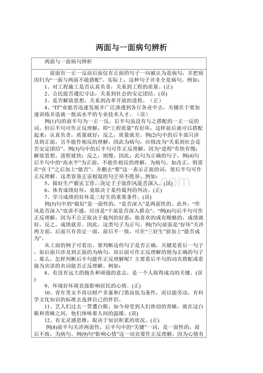 两面与一面病句辨析.docx_第1页