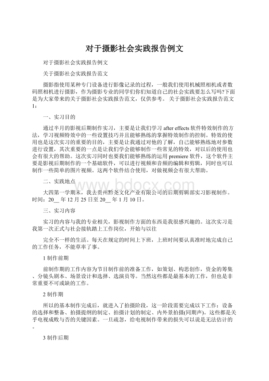 对于摄影社会实践报告例文Word下载.docx