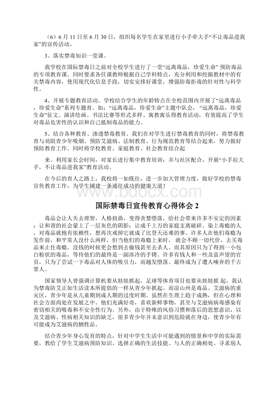 国际禁毒日宣传教育心得体会20篇Word文档格式.docx_第2页