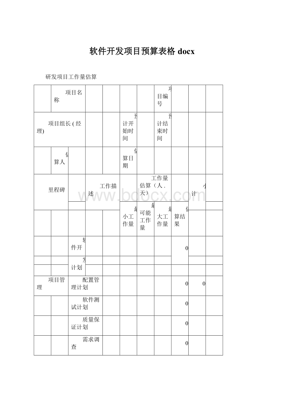 软件开发项目预算表格docx.docx_第1页