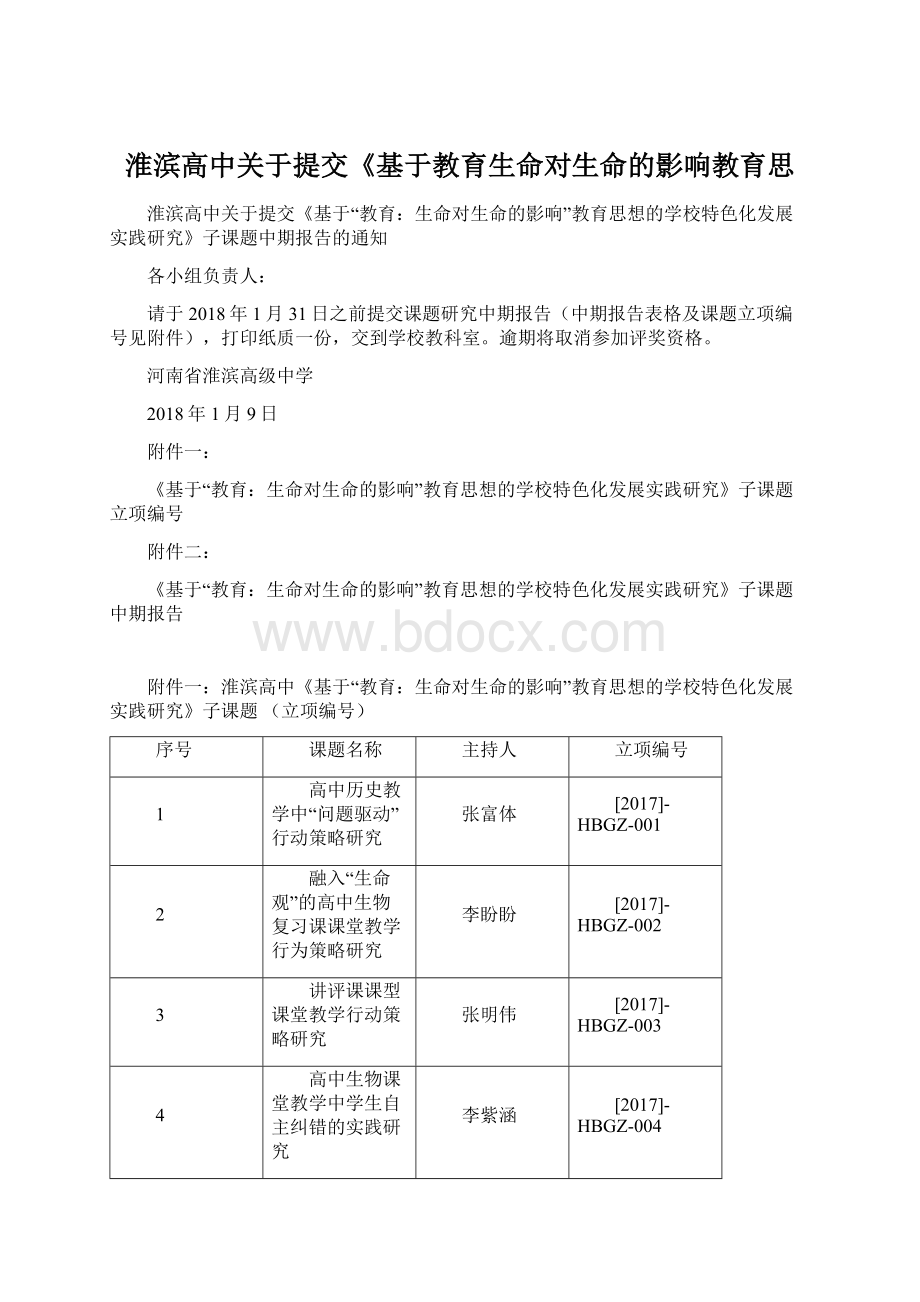 淮滨高中关于提交《基于教育生命对生命的影响教育思Word文件下载.docx_第1页