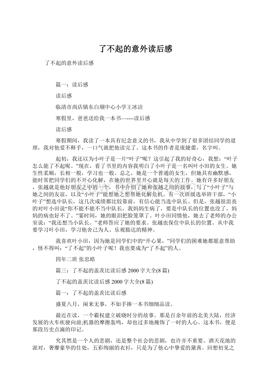 了不起的意外读后感Word文档下载推荐.docx