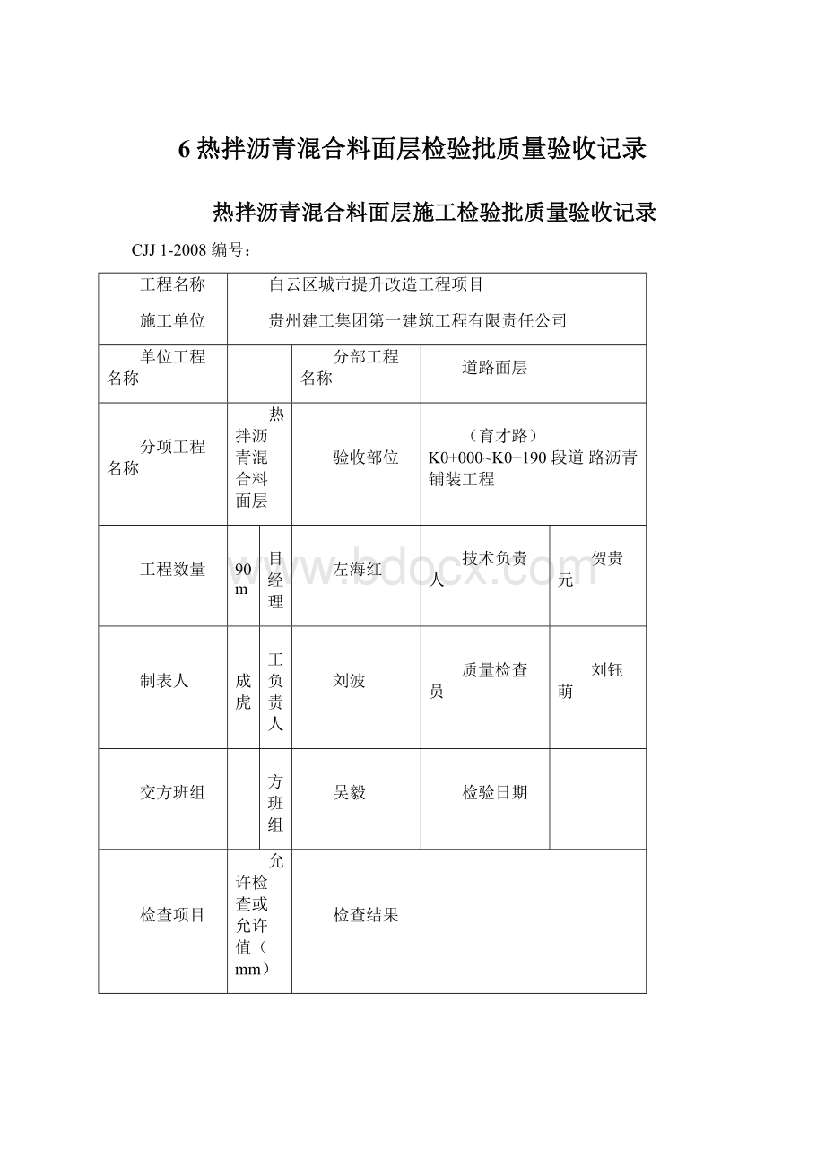 6热拌沥青混合料面层检验批质量验收记录.docx_第1页