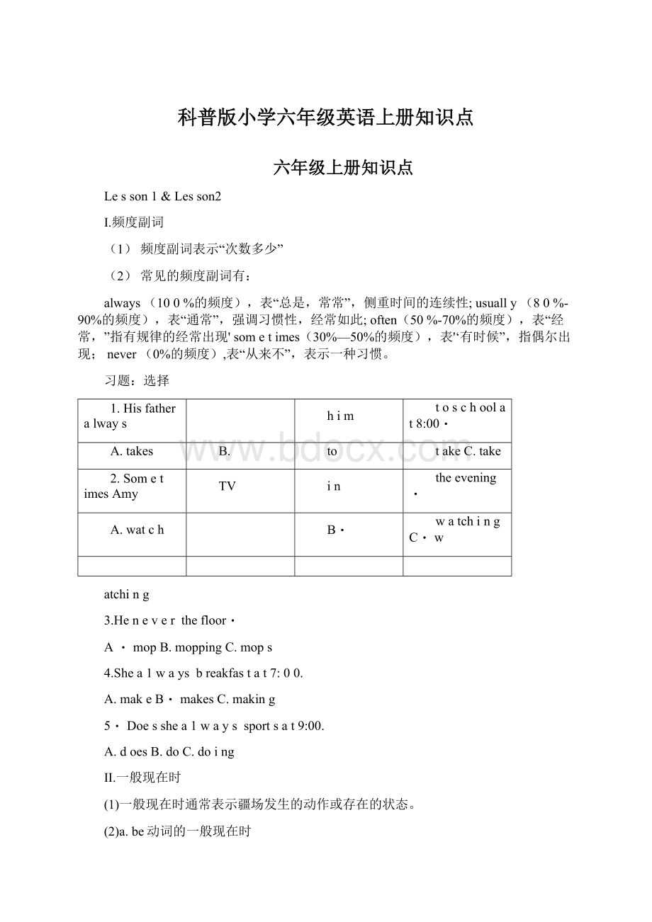 科普版小学六年级英语上册知识点Word下载.docx_第1页