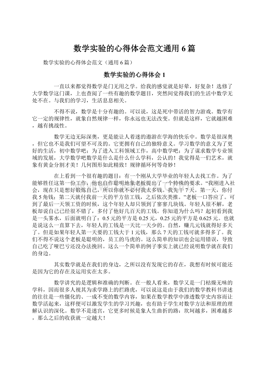 数学实验的心得体会范文通用6篇.docx