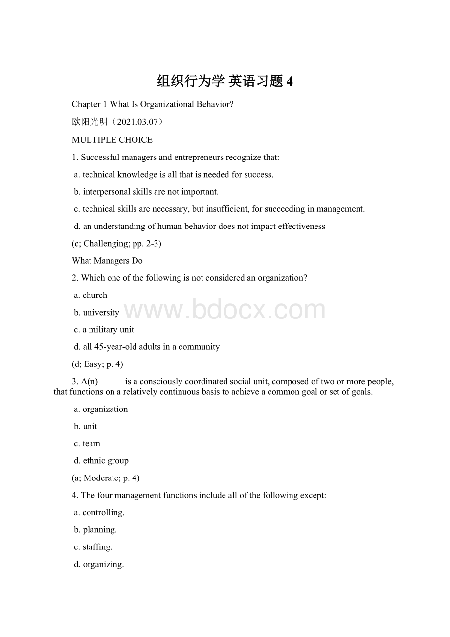 组织行为学 英语习题 4.docx_第1页