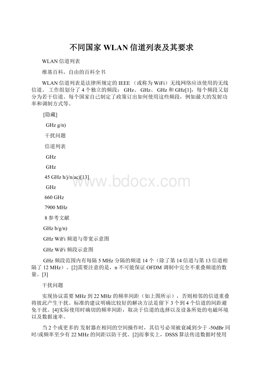 不同国家WLAN信道列表及其要求Word格式.docx_第1页