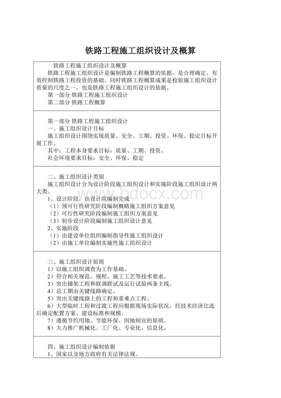 铁路工程施工组织设计及概算.docx_第1页