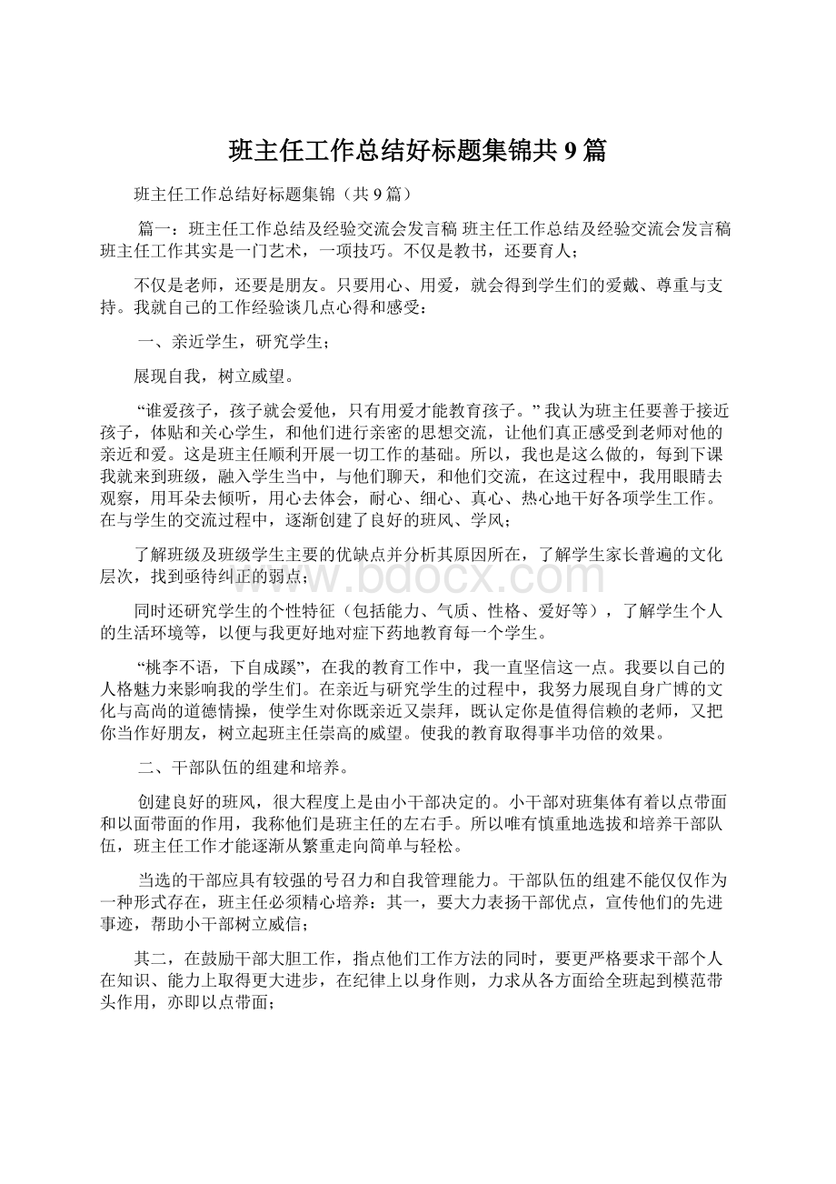 班主任工作总结好标题集锦共9篇Word文档格式.docx