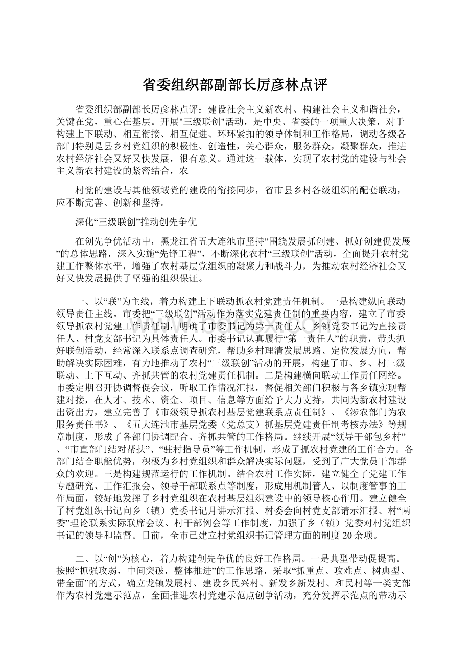 省委组织部副部长厉彦林点评.docx_第1页
