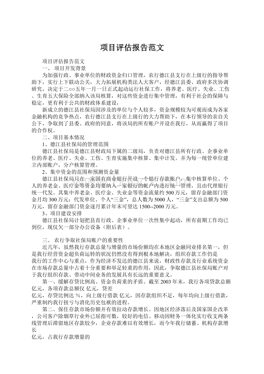 项目评估报告范文Word文档格式.docx