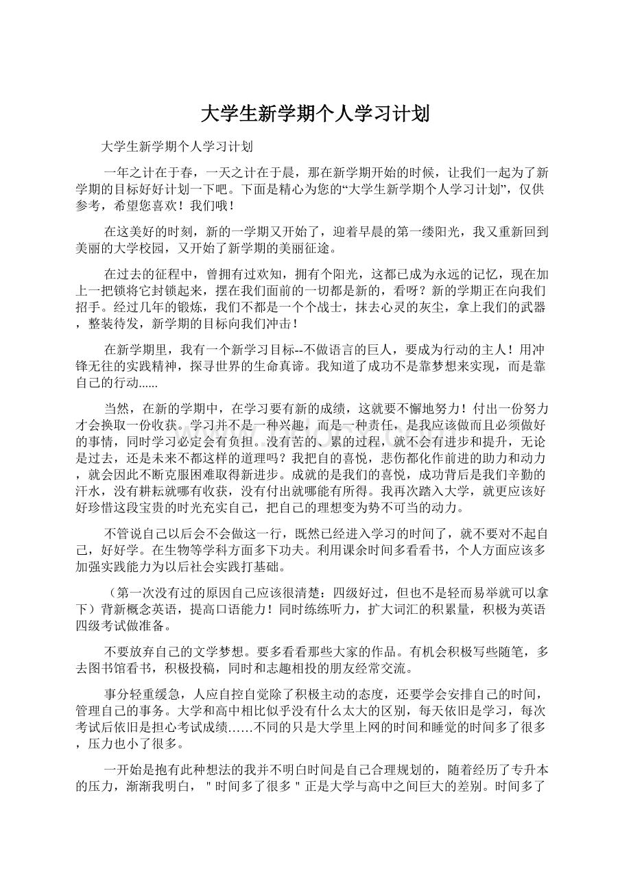 大学生新学期个人学习计划.docx